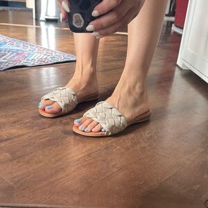 Leather Andre Assous Cream Braided Slide Sandals